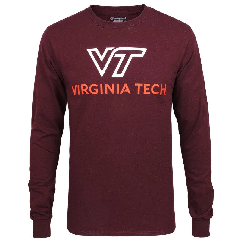 Sheer Women T Shirt for a Stylish and Alluring LookVirginia Tech University Logo Long-Sleeved T-Shirt: Maroon by Champion