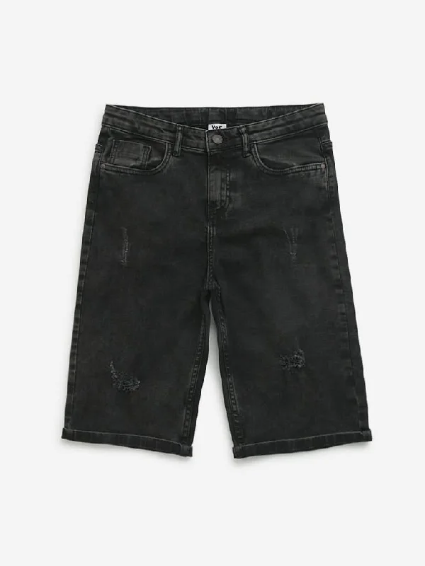 Patterned Geometric Women Shorts for a Modern AppealY&F Kids Charcoal Distressed Mid-Rise Denim Shorts