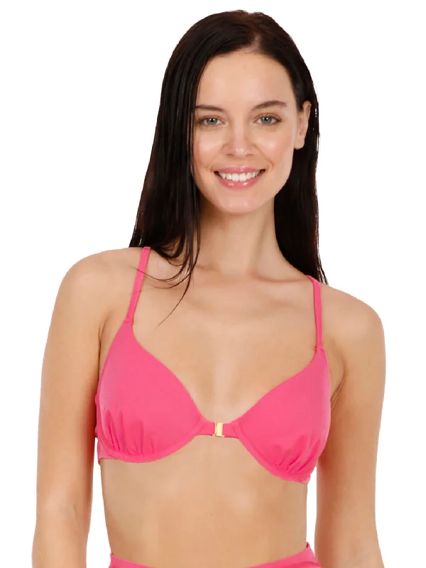 Metallic - finish bikini for a glamorous and eye - catching poolside lookFront Closure Racerback Bikini Top - Fandango Pink