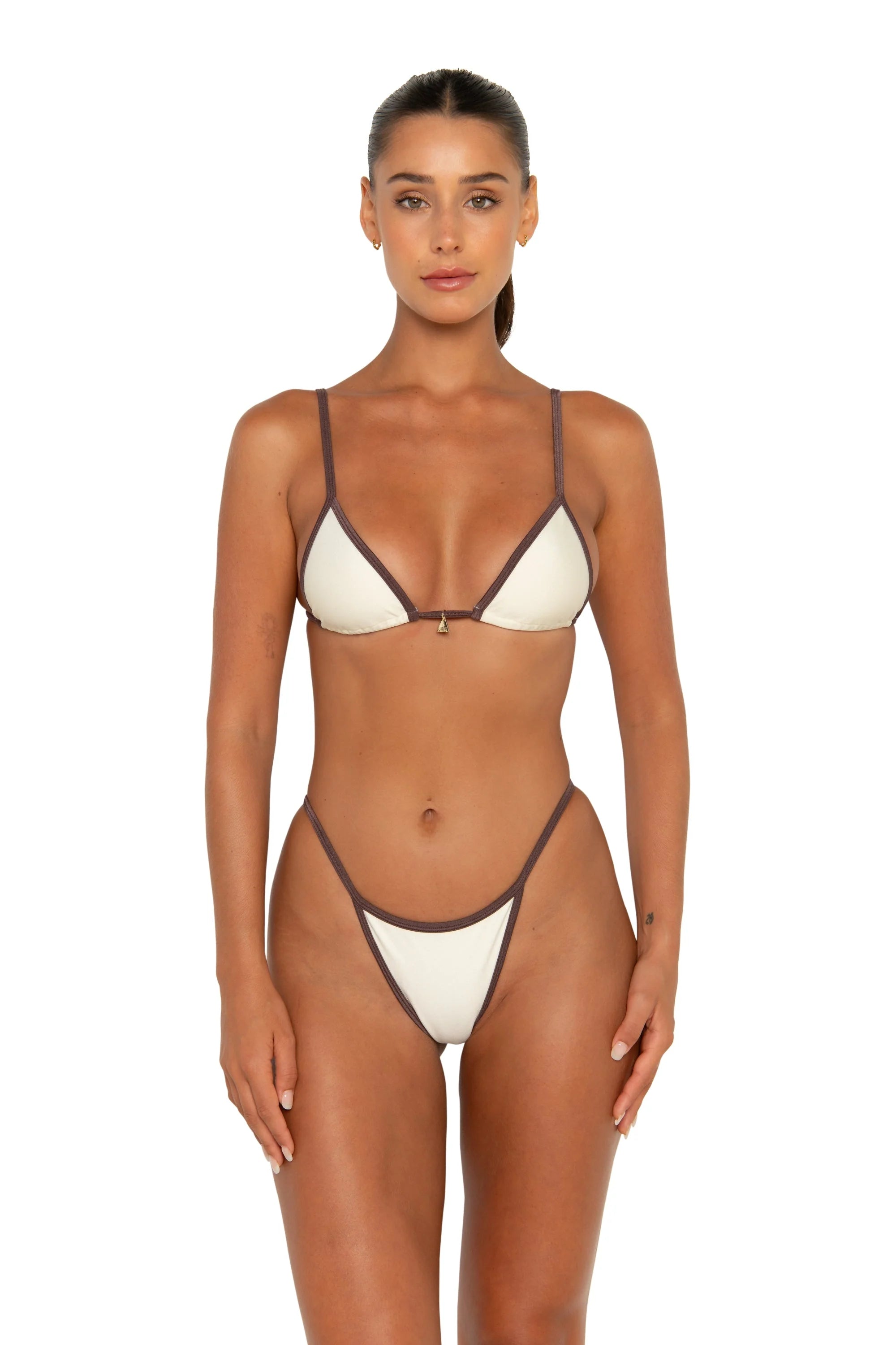 Monokini - style bikini with a unique one - piece - meets - bikini designLumi Top Cacao