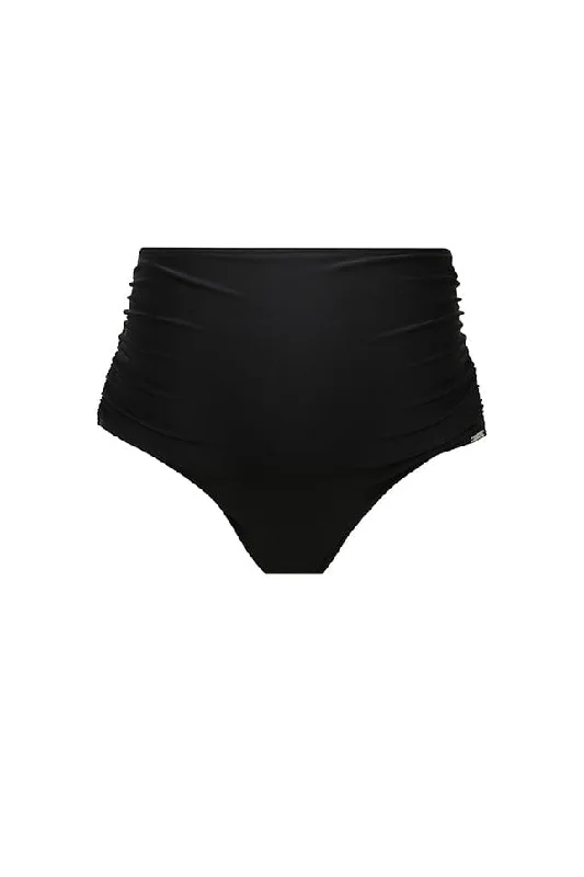 High - performance bikini with quick - drying fabric for active swimmersMaternity Black Extra Ruched High Waist Bikini Bottoms