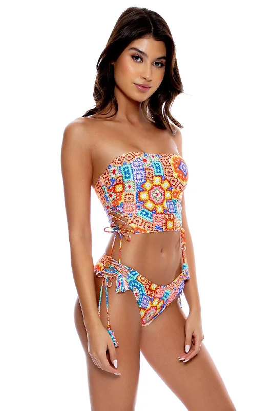 Push - up bikini top to enhance the bust for a confident beach appearanceRetro Luli Tie Side Tube Top