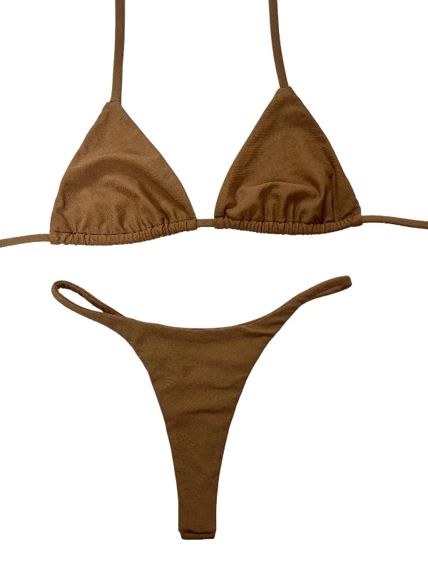 Monokini - style bikini with a unique one - piece - meets - bikini designSEAMLESS TRIANGLE TOP- TAN