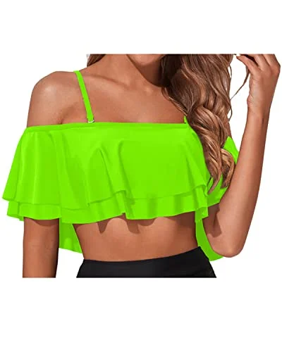 Long - line bikini top for added support and a fashionable lookTrendy Padded Bikini Top Off Shoulder Swim Top-Neon Green