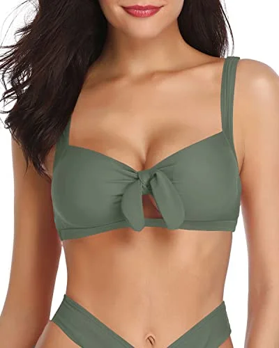 String bikini for a minimalistic and sexy beach styleUnique And Special Tie Knot Push Up Bikini Top-Army Green