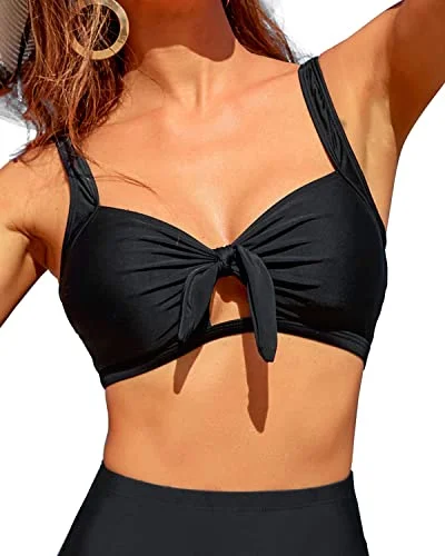 Push - up bikini top to enhance the bust for a confident beach appearanceChic And Fashionable Flounce Ruffle Push Up Bikini Top-Black