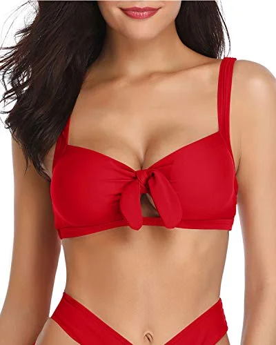 UV - protection bikini for safe sun exposure during beach daysAdjustable And Durable Straps Push Up Bikini Top-Red