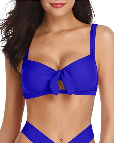 Convertible bikini that can be worn in multiple styles for versatilityWomen Removable Soft Bra Padding Bikini Tops Cute Tie Knot-Royal Blue