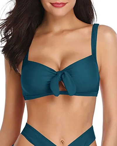 Sustainable bikini made from recycled materials for eco - conscious beachgoersFlirty And Alluring Bowknot Pattern Push Up Bikini Top-Teal